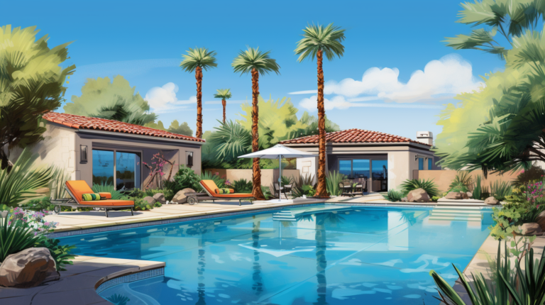 Arizona backyard pool illustration