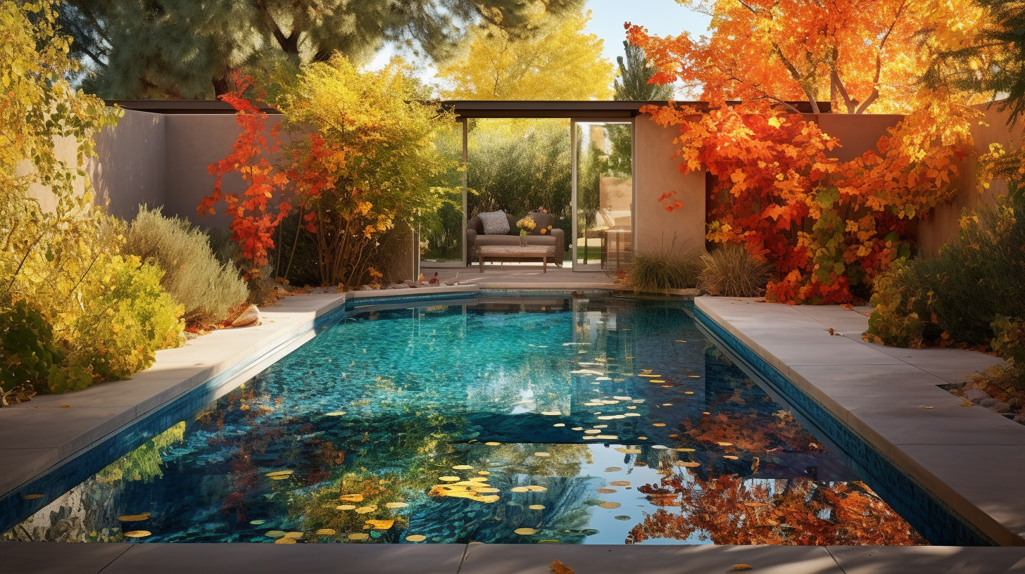 Fall leaves in swimming pool